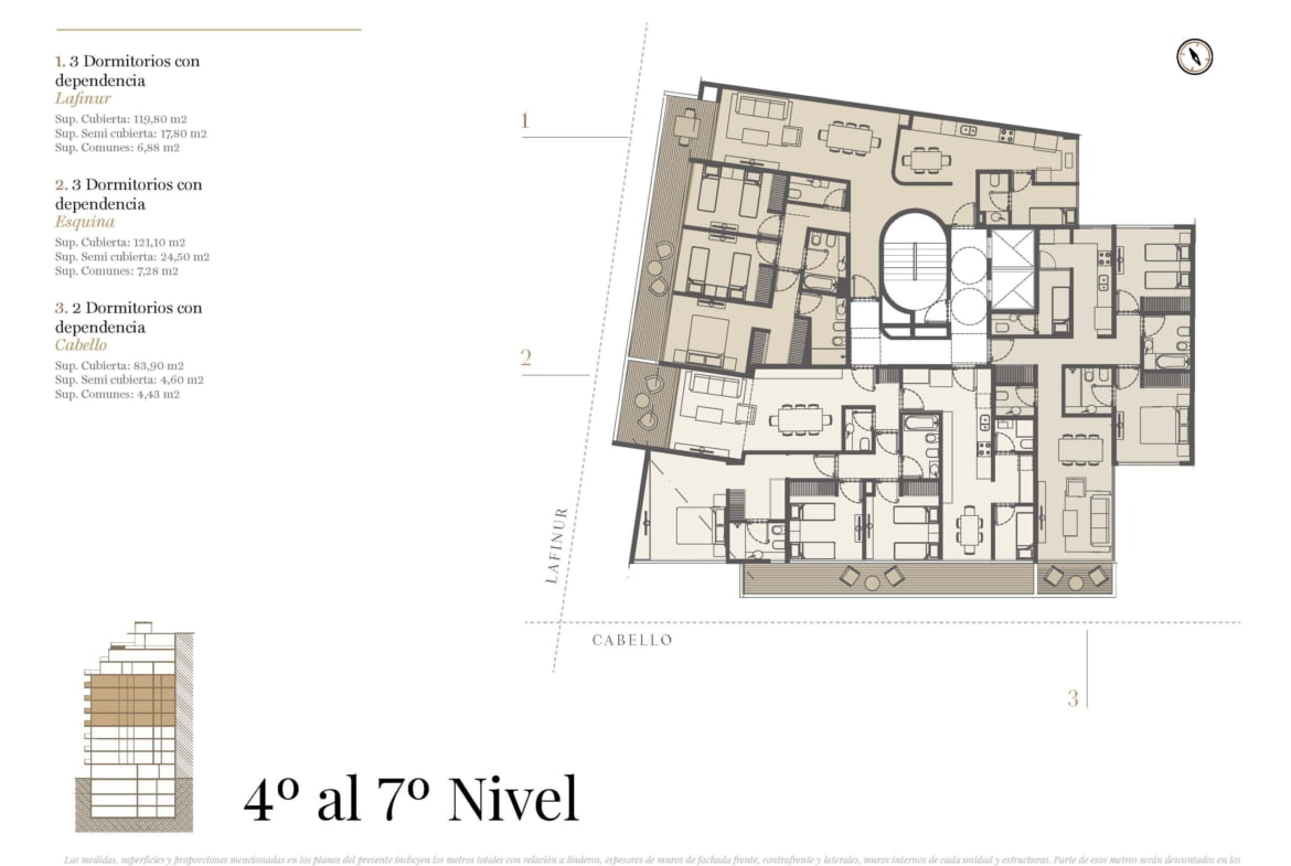 Cabello y Lafinur * – 6º 2 – Depto. 4 amb. c/dep. – Sup. 145.60 m2.