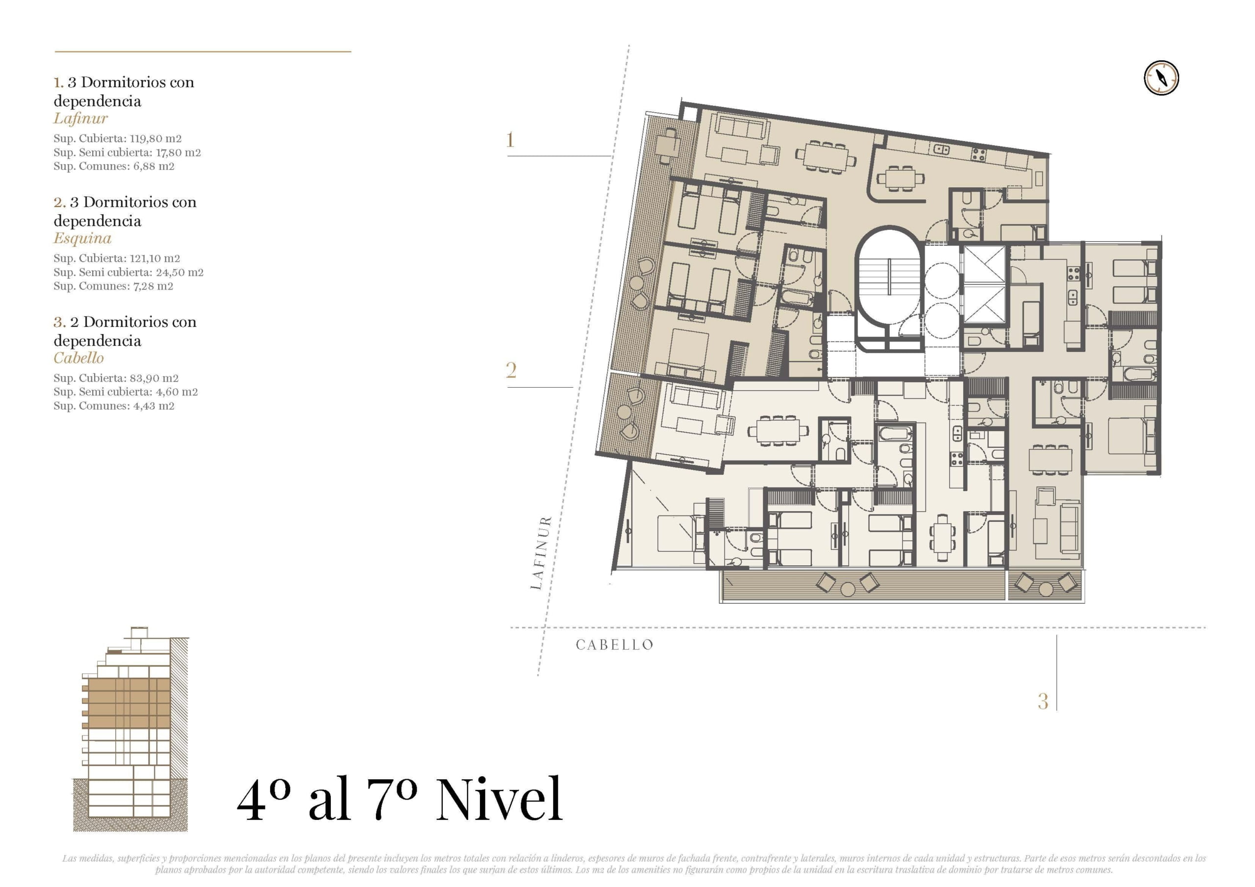 Cabello y Lafinur * – 6º 2 – Depto. 4 amb. c/dep. – Sup. 145.60 m2.