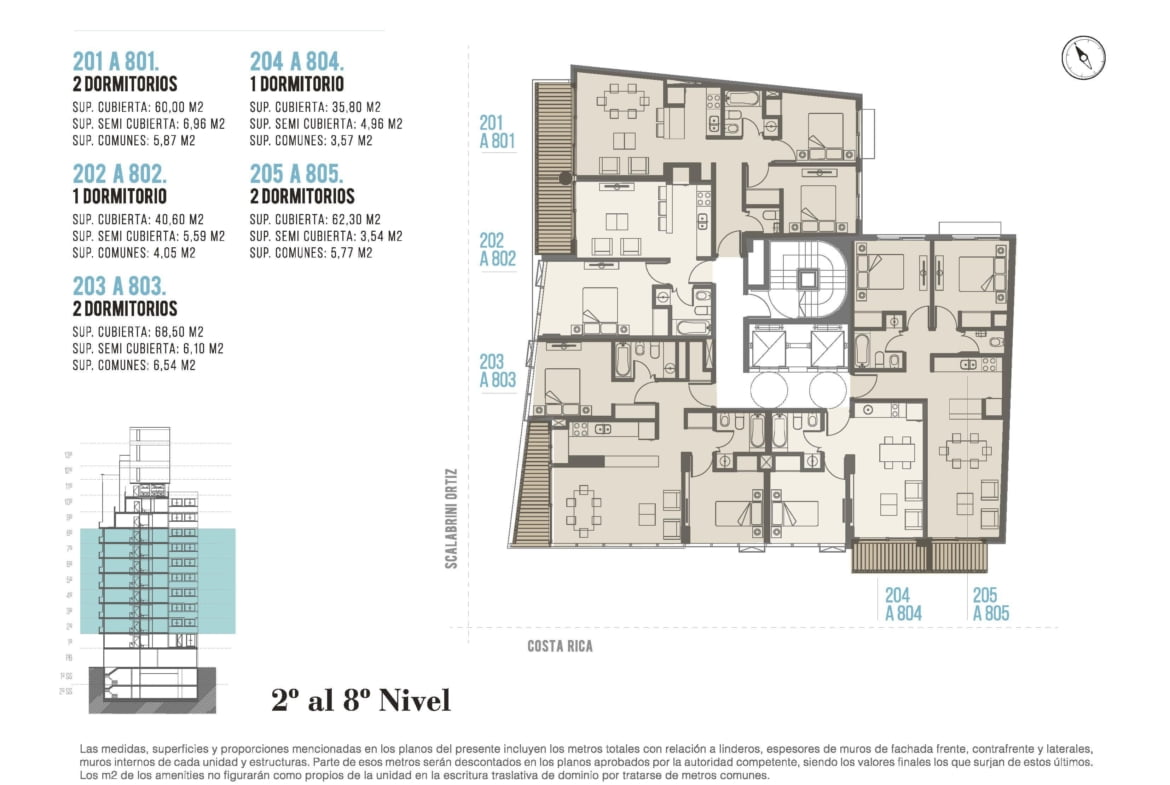 Av. Scalabrini Ortiz  1701* – 6º 5 – Depto. 3 amb. – Sup. 65.84 m2 –  Valor m2: USD 3.778