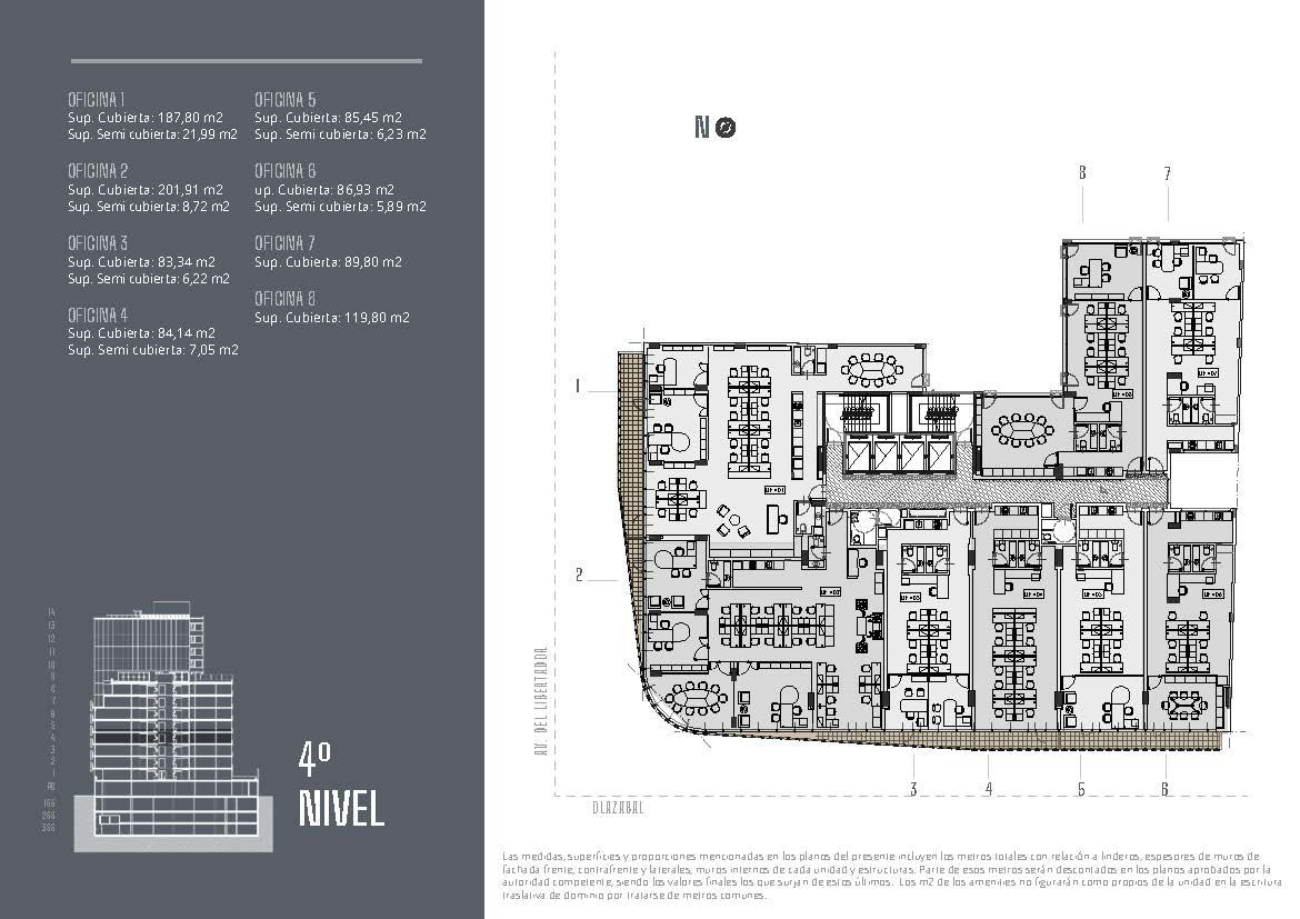 Av. del Libertador 6201 * – 4º 2 – Oficinas – Sup. 210.63 m2.  Valor m2: USD 3689