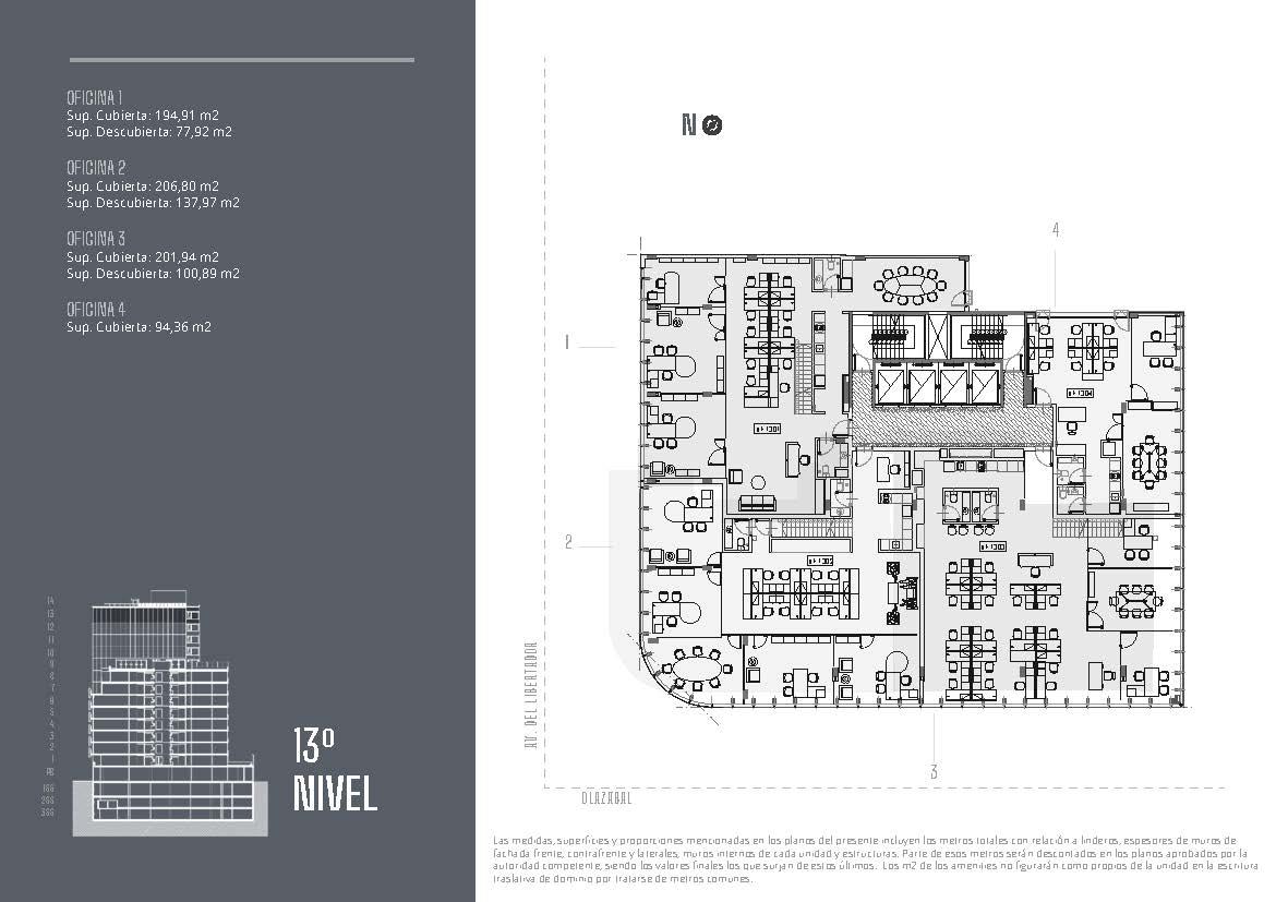 Av. del Libertador 6201 * – 13º 3 – Oficinas – Sup. 302.83 m2.  Valor m2: USD 2.887