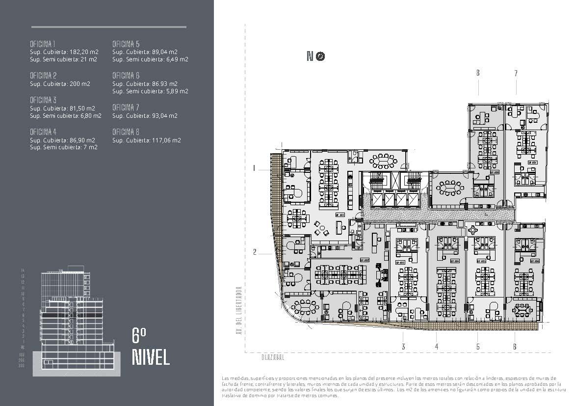 Av. del Libertador 6201 * – 6º 8 – Oficinas – Sup. 117.06 m2.  Valor m2: USD 3.517