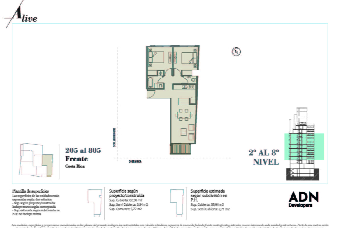 Av. Scalabrini Ortiz  1701* – 6º 5 – Depto. 3 amb. – Sup. 65.84 m2 –  Valor m2: USD 3.778