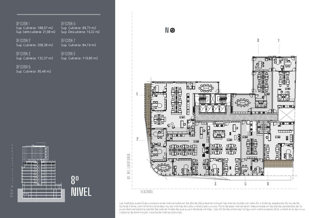 Av. del Libertador 6201 * – 8º 3 – Oficinas – Sup. 132.37 m2.  Valor m2: USD 3.663