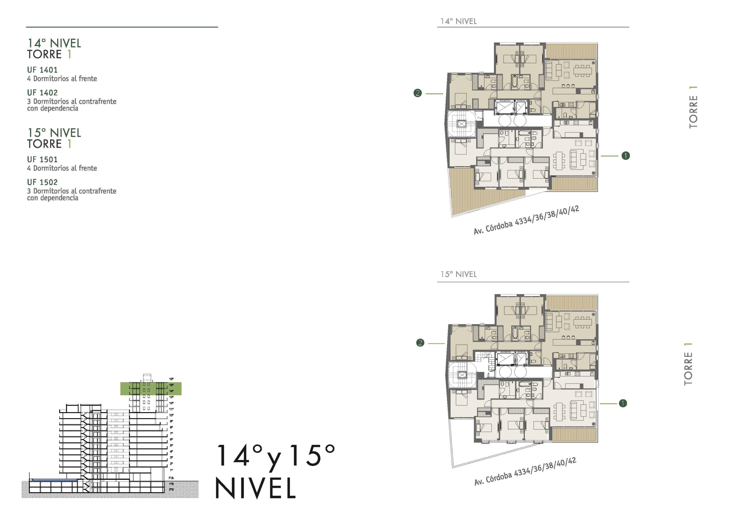 Av. Córdoba 4340 * – Torre 1 – 14º 2 – Depto. 4 amb. con amenities