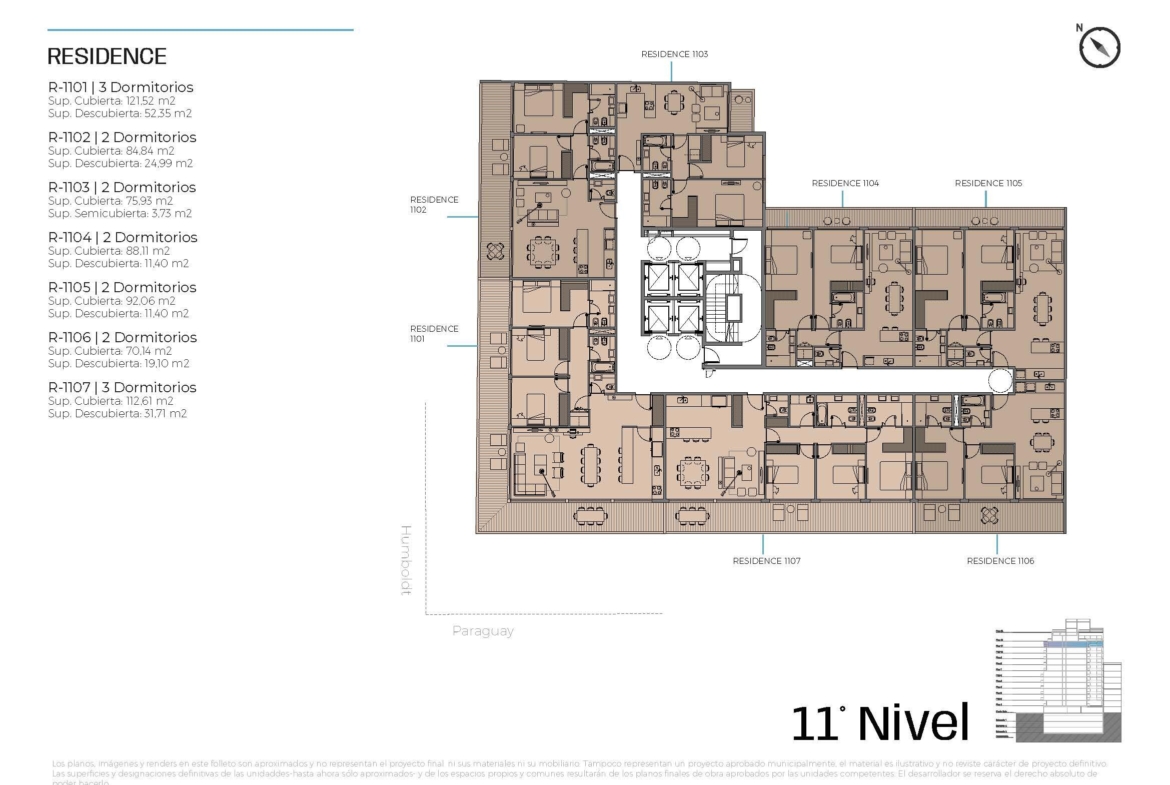 Paraguay y Humboldt  * 11º 2 – 3 amb. con amenities