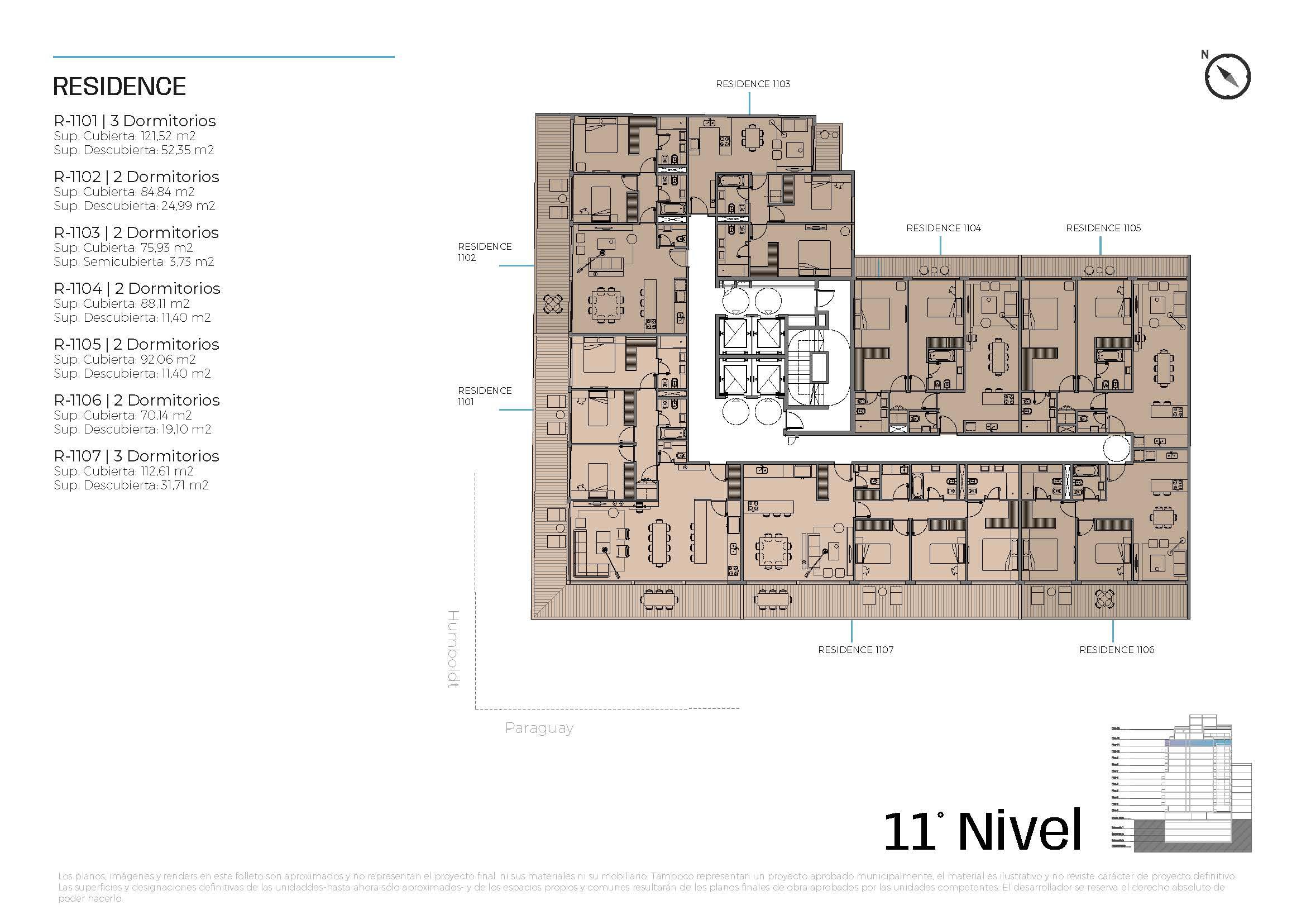 Paraguay y Humboldt  * 11º 2 – 3 amb. con amenities