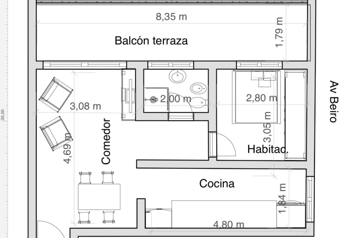 Cuenca 3400 – Piso 7 – Departamento 2 Ambientes C/ BALCÓN TERRAZA – Sup. Total: 49 m² – Precio por m² 1.734,69