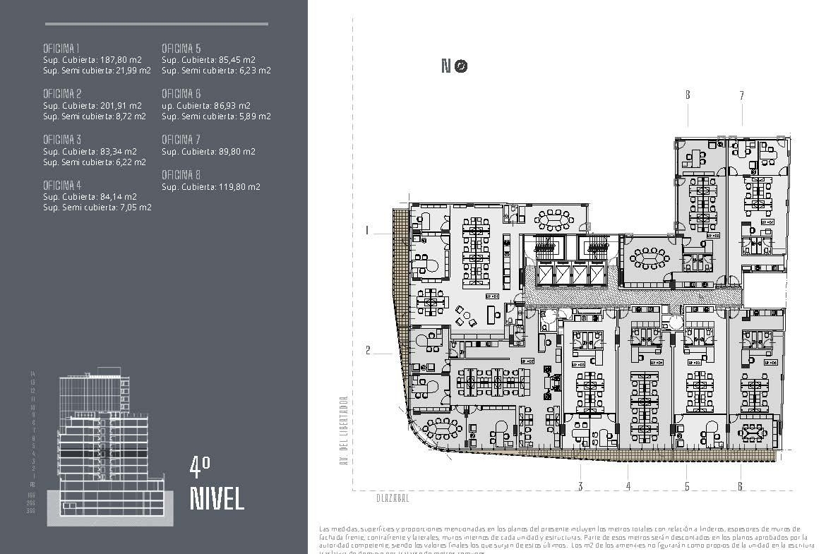 Av. del Libertador 6201 * – 4º 1 – Oficinas – Sup. 209.79 m2.  Valor m2: USD 3566