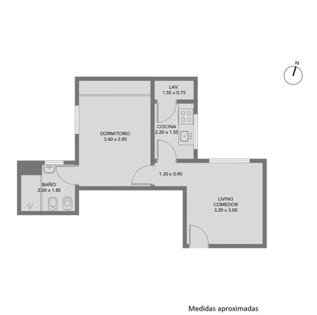 Departamento 2 ambientes,31,46m2,cocina y lavadero separados,opcion adquirir cochera.Rojas entre Bogota y Avellaneda