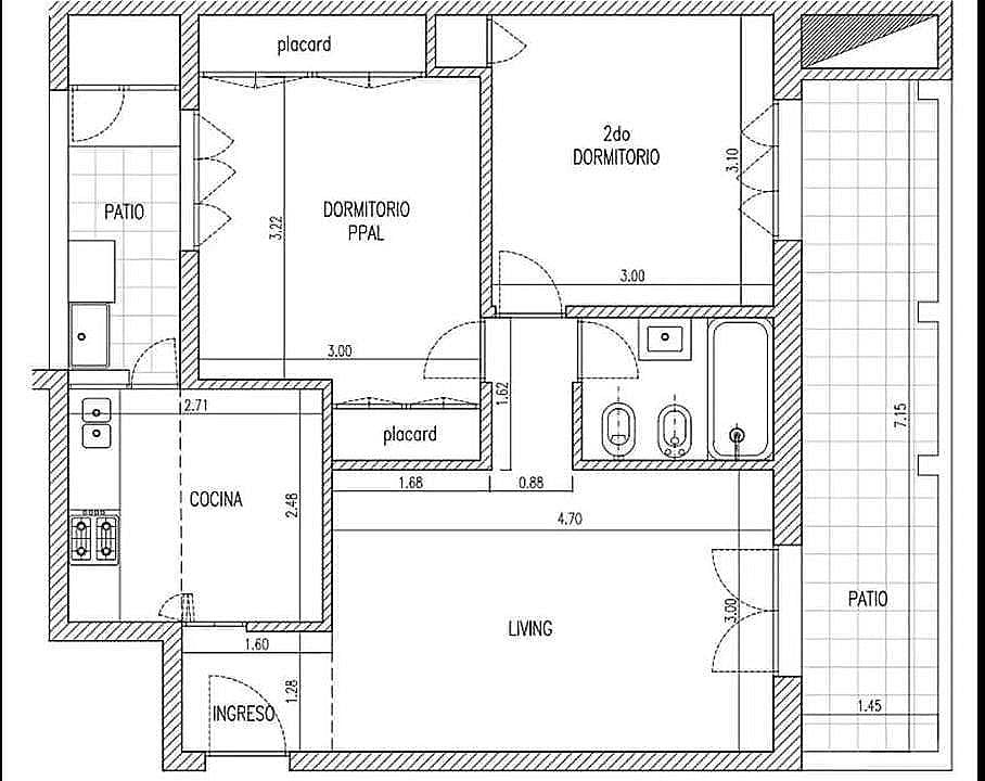 Aguilar 2800*  2do. Piso – Departamento 3 Amb. C/ PATIO y LAVADERO – Sup. Total 71 m².  Por m²  2650