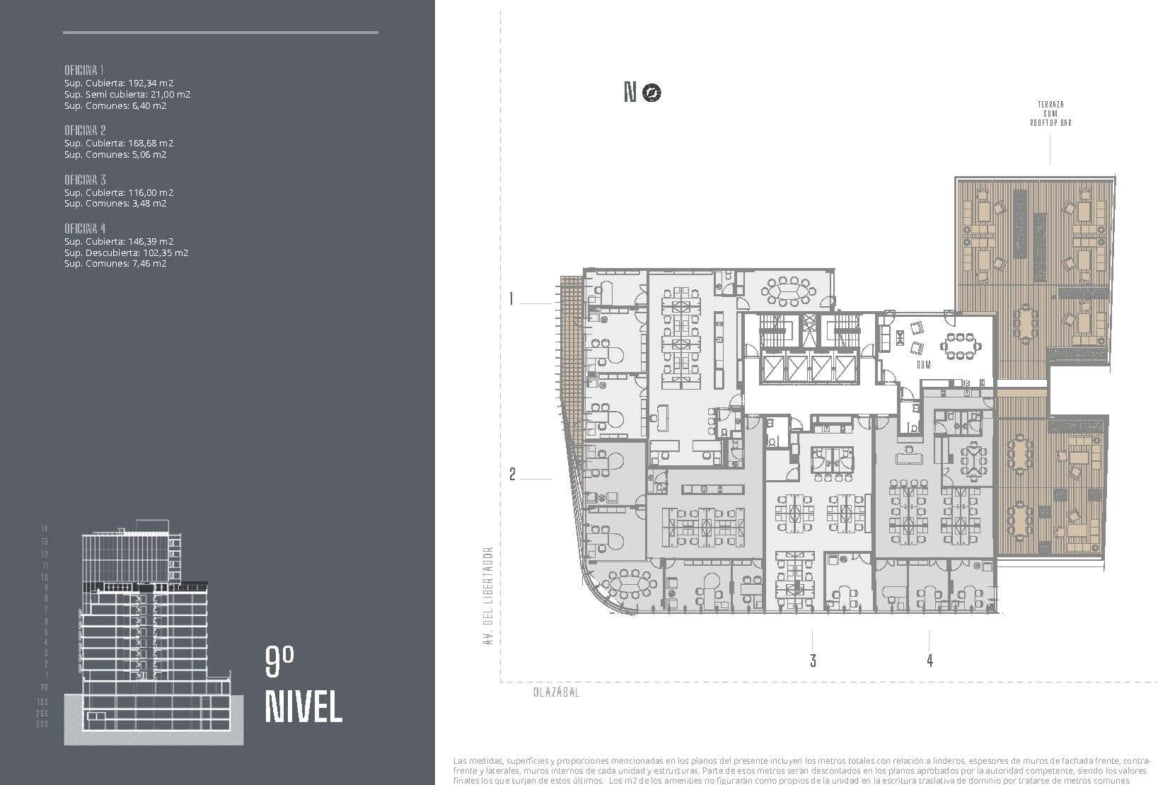 Av. del Libertador 6201 * – 9º 2 – Oficinas – Sup. 168.68 m2.  Valor m2: USD 3.885