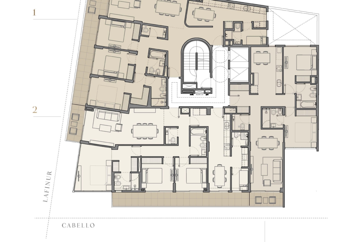 Cabello y Lafinur * – 4º 1 – Depto. 4 amb. c/dep. – Sup. 137,60 m2.  Valor m2: USD 4.463 – Entrega: 09-2024